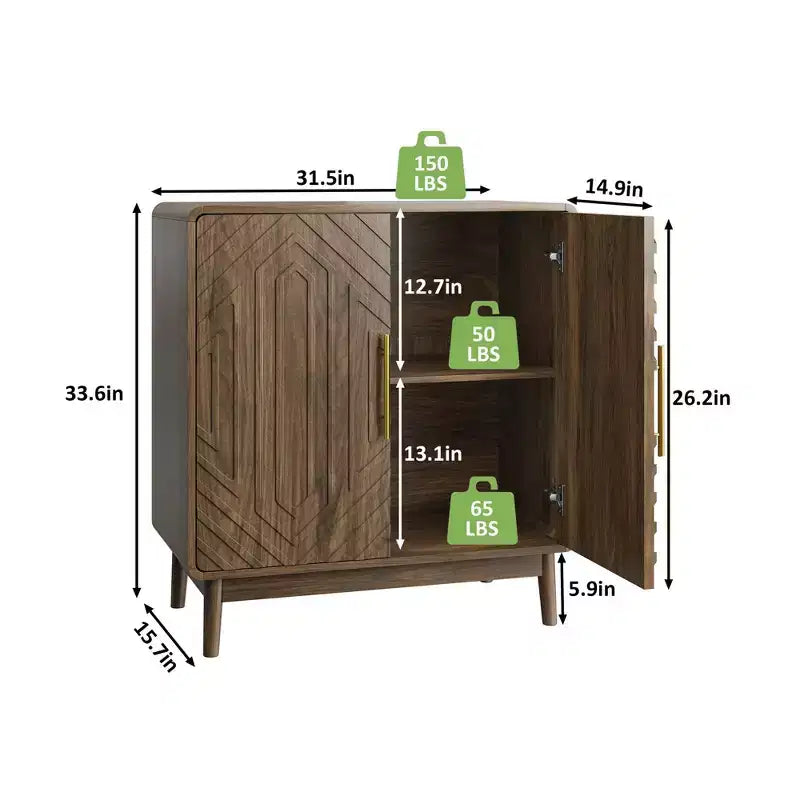 GDFStudio Hecarim Armoire de rangement en bois avec portes sculptées rustiques et étagères réglables