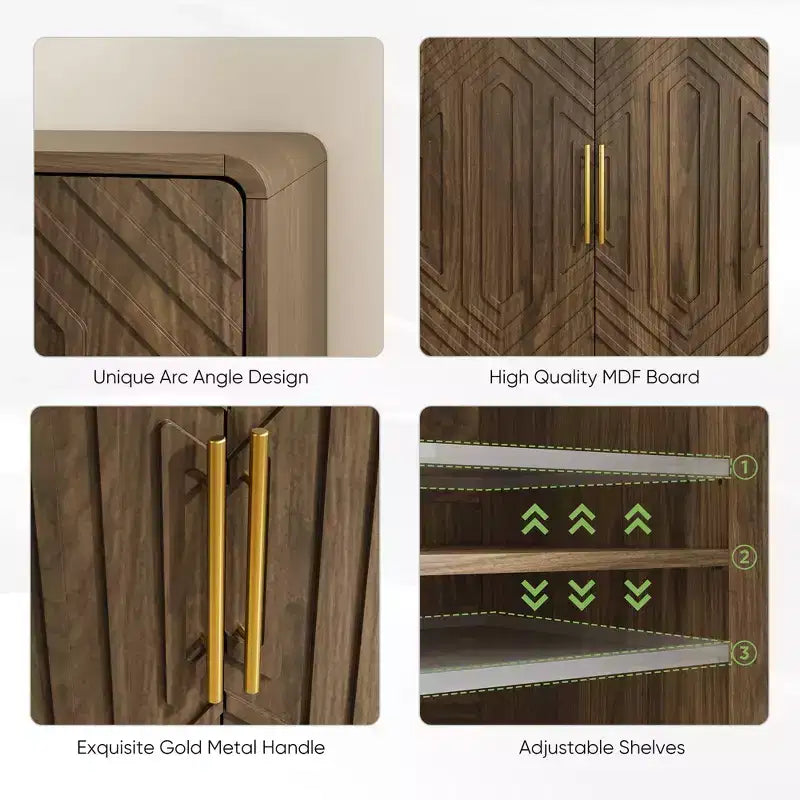 GDFStudio Hecarim Armoire de rangement en bois avec portes sculptées rustiques et étagères réglables