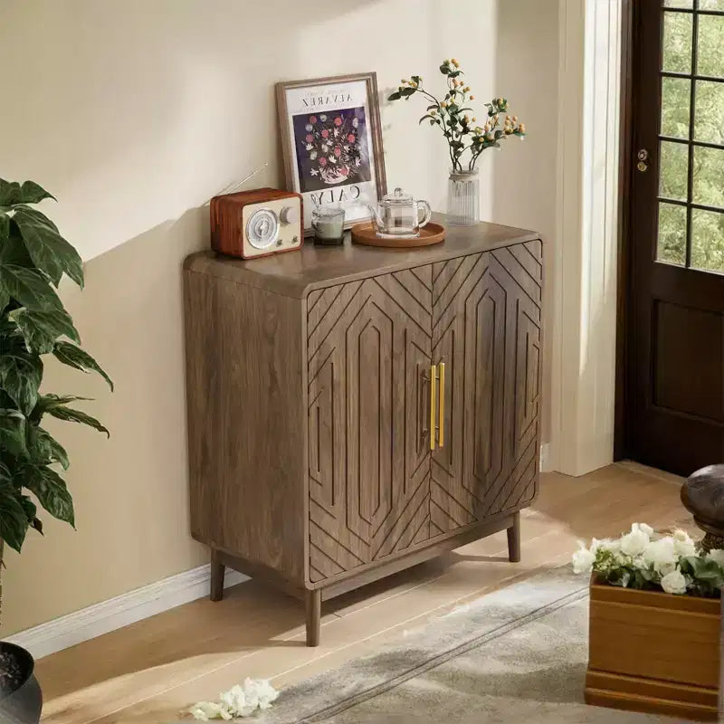 GDFStudio Hecarim Armoire de rangement en bois avec portes sculptées rustiques et étagères réglables