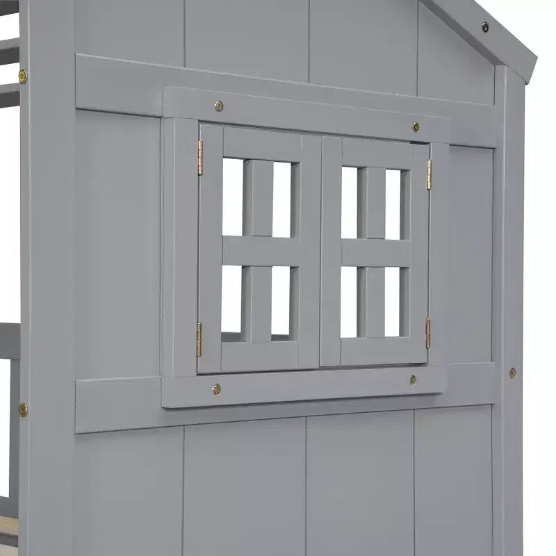 Whisen Full Size House Loft Bed with Roof, Windows, 4 Drawers and Guardrails for Children