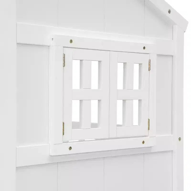 Whisen Full Size House Loft Bed with Roof, Windows, 4 Drawers and Guardrails for Children