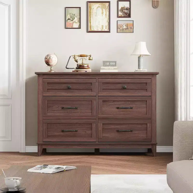 6 Drawer Dresser for Bedroom, 47 Wide Wooden Storage Chest, Modern Freestanding Closet Organizer, Living Room, Entryway