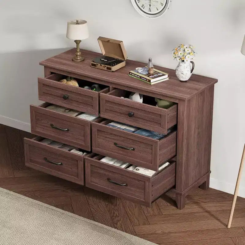 6 Drawer Dresser for Bedroom, 47 Wide Wooden Storage Chest, Modern Freestanding Closet Organizer, Living Room, Entryway