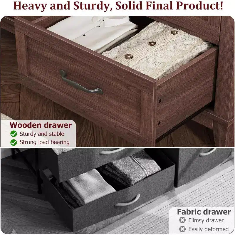 6 Drawer Dresser for Bedroom, 47 Wide Wooden Storage Chest, Modern Freestanding Closet Organizer, Living Room, Entryway