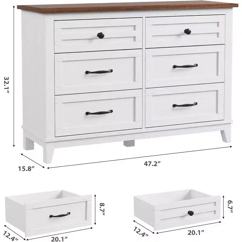 6 Drawer Dresser for Bedroom, 47 Wide Wooden Storage Chest, Modern Freestanding Closet Organizer, Living Room, Entryway
