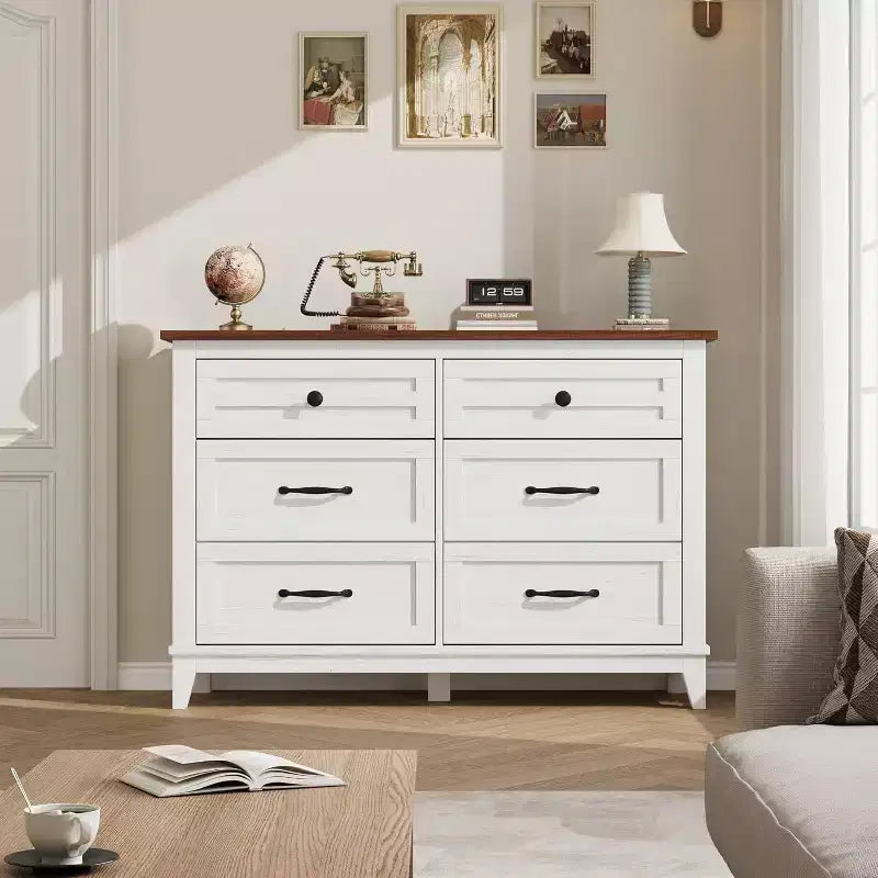 6 Drawer Dresser for Bedroom, 47 Wide Wooden Storage Chest, Modern Freestanding Closet Organizer, Living Room, Entryway