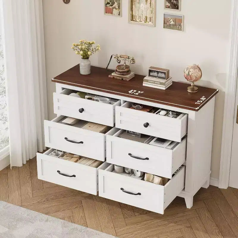 6 Drawer Dresser for Bedroom, 47 Wide Wooden Storage Chest, Modern Freestanding Closet Organizer, Living Room, Entryway