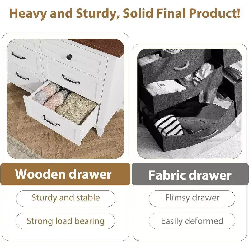 6 Drawer Dresser for Bedroom, 47 Wide Wooden Storage Chest, Modern Freestanding Closet Organizer, Living Room, Entryway