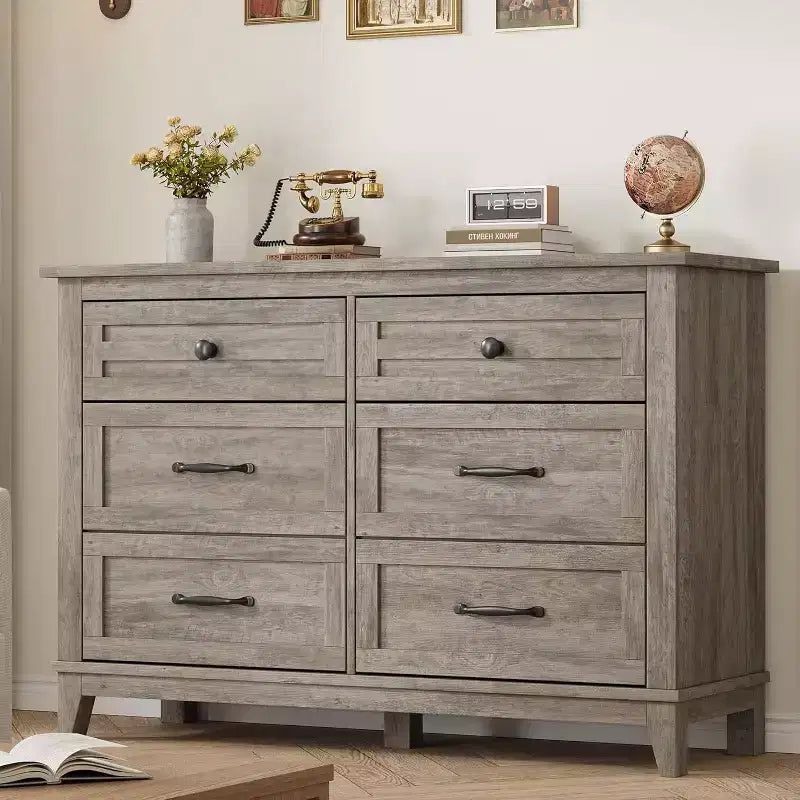 6 Drawer Dresser for Bedroom, 47 Wide Wooden Storage Chest, Modern Freestanding Closet Organizer, Living Room, Entryway