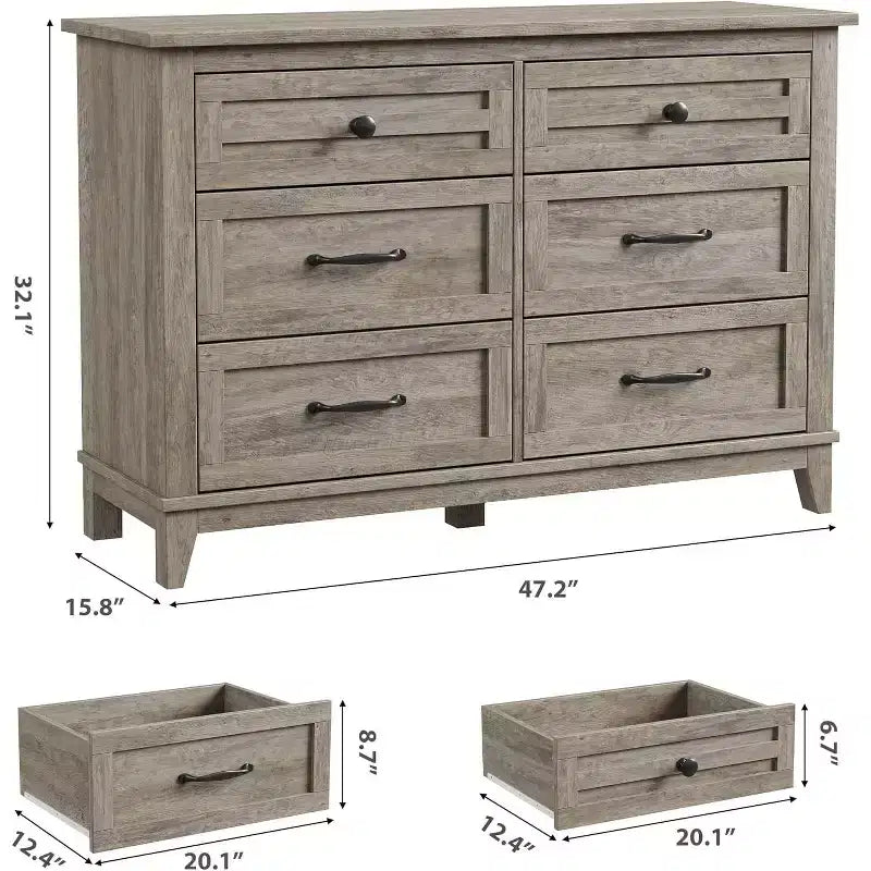 6 Drawer Dresser for Bedroom, 47 Wide Wooden Storage Chest, Modern Freestanding Closet Organizer, Living Room, Entryway