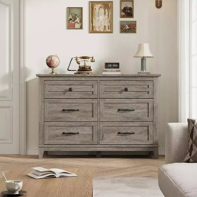 6 Drawer Dresser for Bedroom, 47 Wide Wooden Storage Chest, Modern Freestanding Closet Organizer, Living Room, Entryway