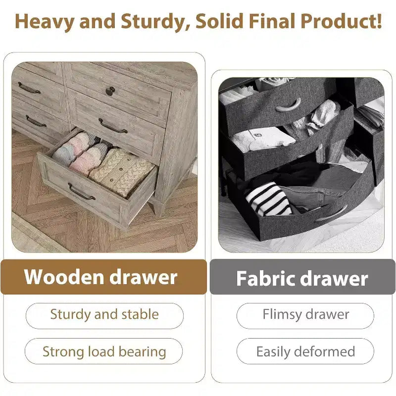 6 Drawer Dresser for Bedroom, 47 Wide Wooden Storage Chest, Modern Freestanding Closet Organizer, Living Room, Entryway