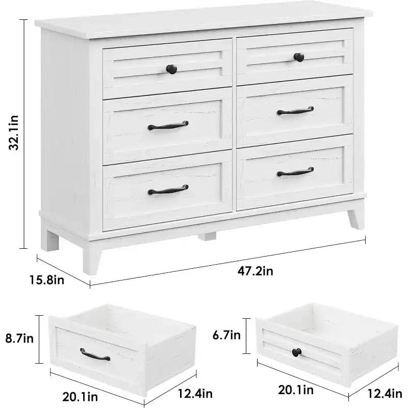 6 Drawer Dresser for Bedroom, 47 Wide Wooden Storage Chest, Modern Freestanding Closet Organizer, Living Room, Entryway