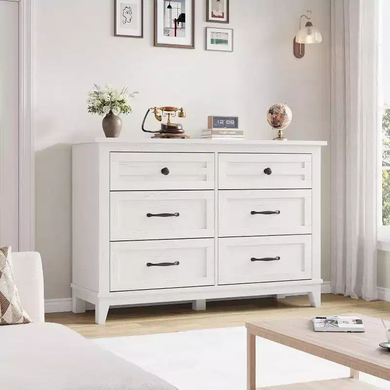 6 Drawer Dresser for Bedroom, 47 Wide Wooden Storage Chest, Modern Freestanding Closet Organizer, Living Room, Entryway