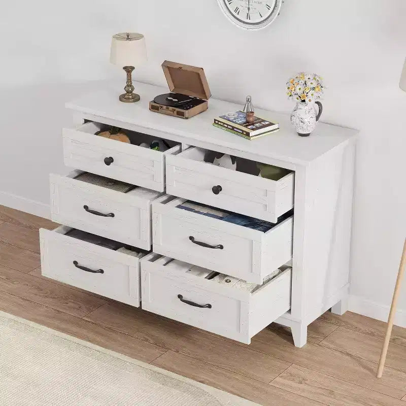 6 Drawer Dresser for Bedroom, 47 Wide Wooden Storage Chest, Modern Freestanding Closet Organizer, Living Room, Entryway