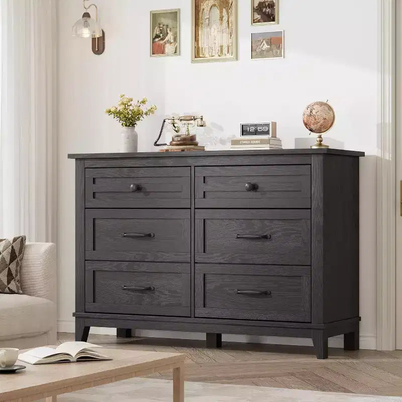 6 Drawer Dresser for Bedroom, 47 Wide Wooden Storage Chest, Modern Freestanding Closet Organizer, Living Room, Entryway