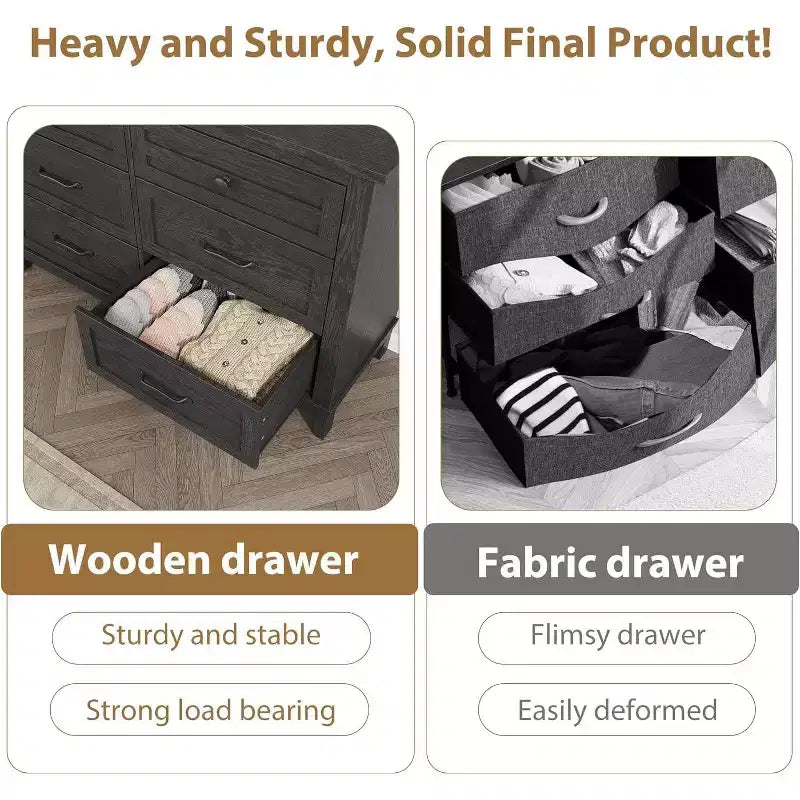 6 Drawer Dresser for Bedroom, 47 Wide Wooden Storage Chest, Modern Freestanding Closet Organizer, Living Room, Entryway