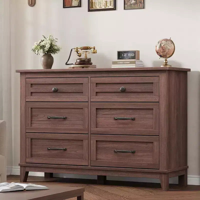 6 Drawer Dresser for Bedroom, 47 Wide Wooden Storage Chest, Modern Freestanding Closet Organizer, Living Room, Entryway
