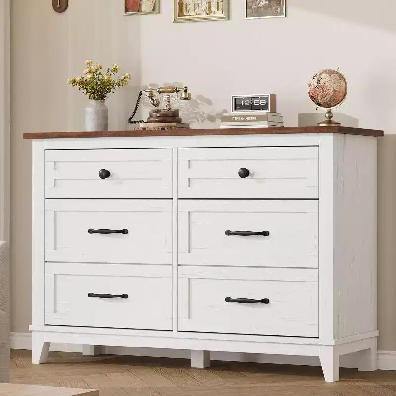 6 Drawer Dresser for Bedroom, 47 Wide Wooden Storage Chest, Modern Freestanding Closet Organizer, Living Room, Entryway