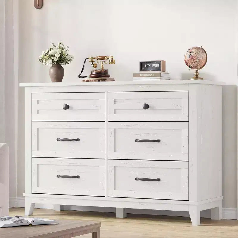 6 Drawer Dresser for Bedroom, 47 Wide Wooden Storage Chest, Modern Freestanding Closet Organizer, Living Room, Entryway
