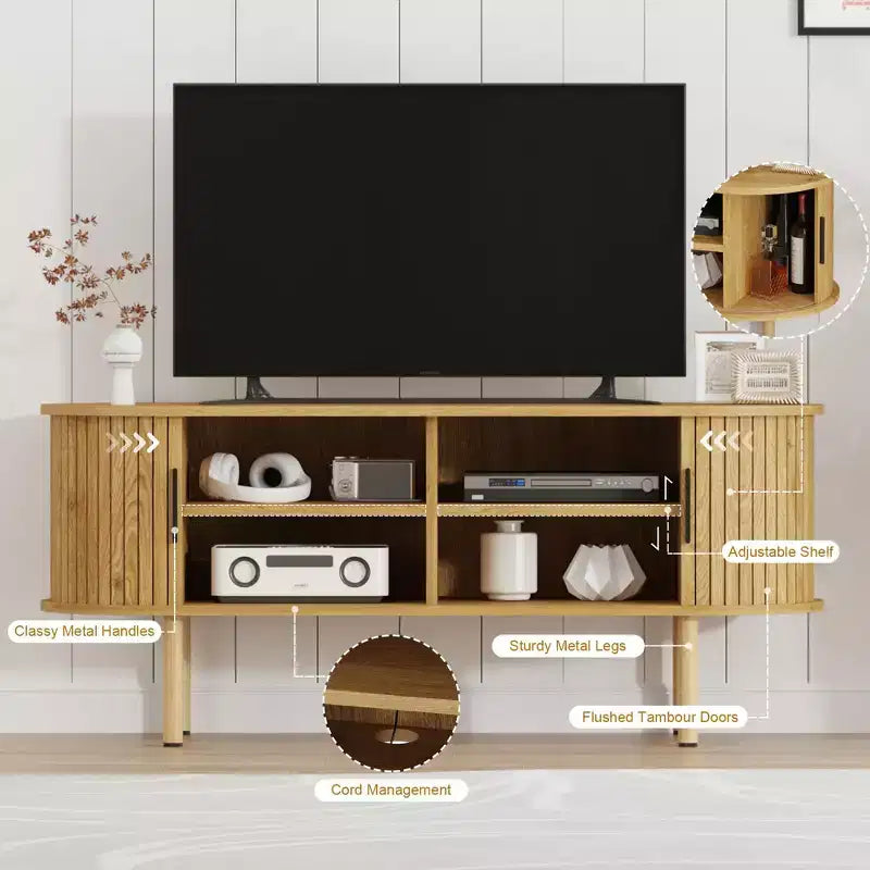 47.2 TV Stand, Modern TV Console Table with Storage Compartment and Sliding Door, Gaming Entertainment Center with Cabinet for Living Room, Bedroom