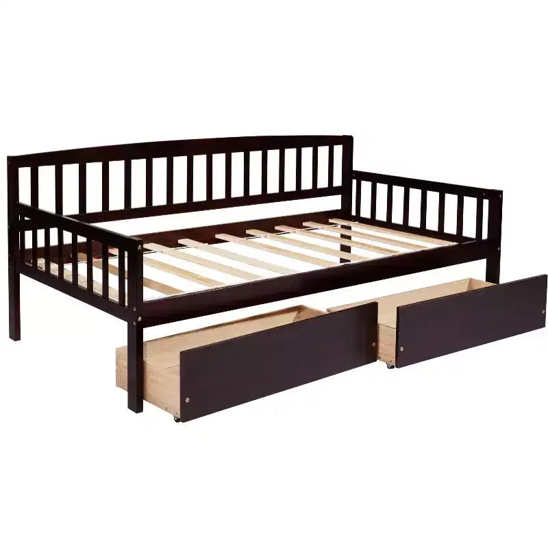 MAYEERTY Twin Pine Wood Daybed with Two Storage Drawers, 10 Support Slats, Brown