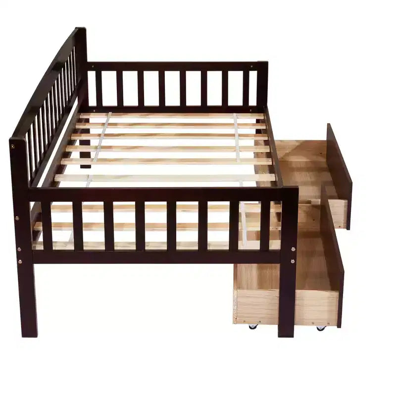 MAYEERTY Twin Pine Wood Daybed with Two Storage Drawers, 10 Support Slats, Brown