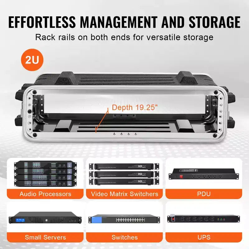 VEVOR 2U Rack Case, Standard 19 in Depth, Server Rack Cabinet with ABS Construction Handle Heavy-Duty Twist Butterfly Latches, Black