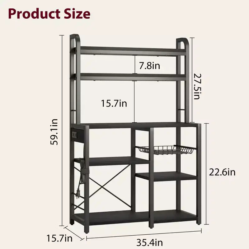 COZONY 5-Tier Bakers Rack w/ Wire Basket, Microwave Stand w/ Power Outlets & Open Kitchen Shelving