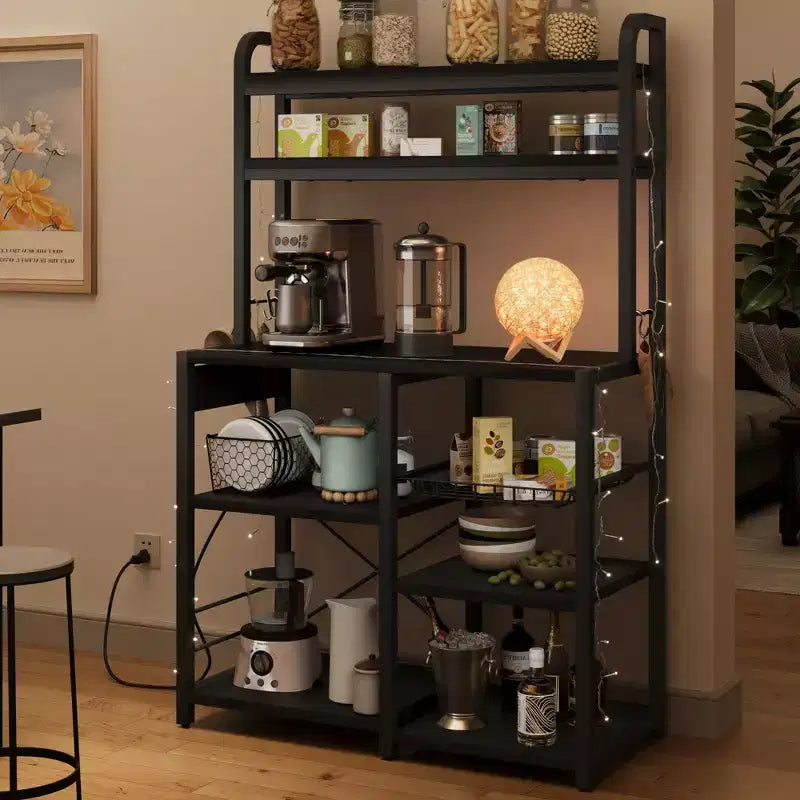 COZONY 5-Tier Bakers Rack w/ Wire Basket, Microwave Stand w/ Power Outlets & Open Kitchen Shelving
