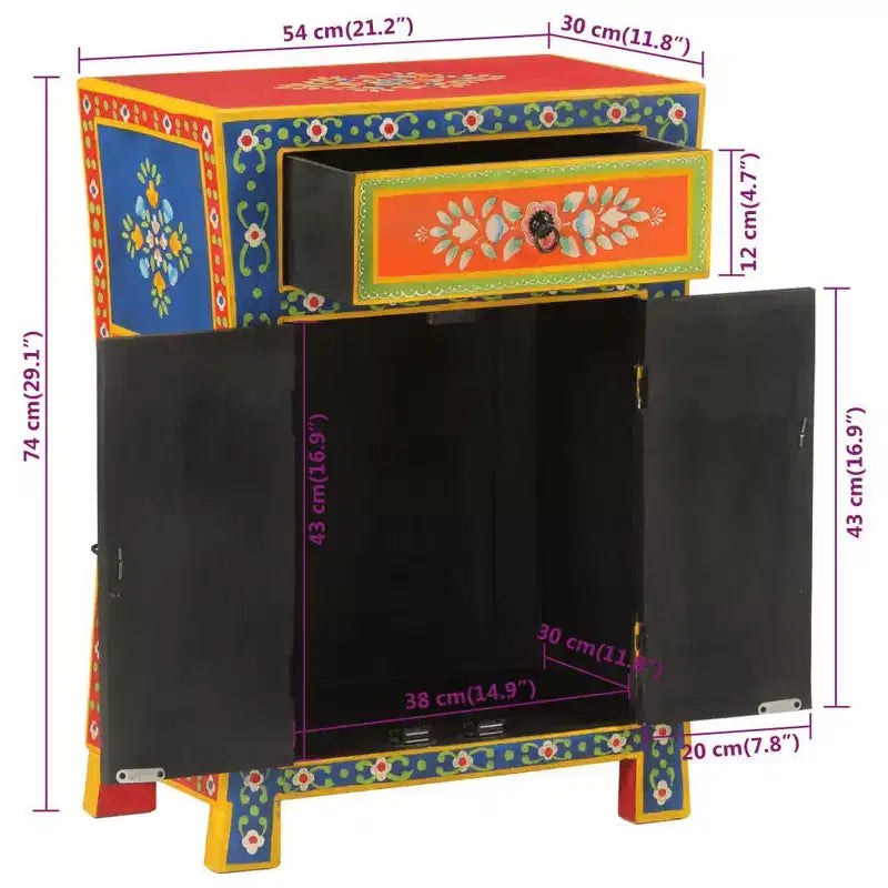 vidaXL Buffet de cuisine couleur mélangée en bois de manguier massif Petit buffet