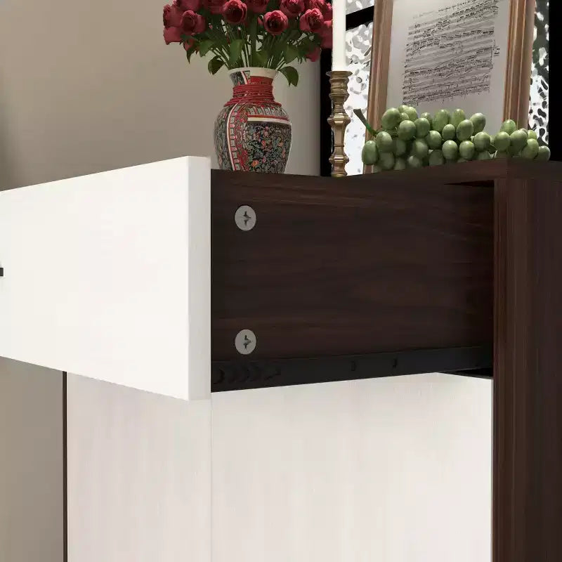 MAYEERTY Shoe Cabinet, 4-Tier Rack with 1 Drawer, Freestanding Wooden Storage with 2 White Doors & Adjustable Shelves for Entryway/Hallway