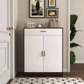MAYEERTY Shoe Cabinet, 4-Tier Rack with 1 Drawer, Freestanding Wooden Storage with 2 White Doors & Adjustable Shelves for Entryway/Hallway