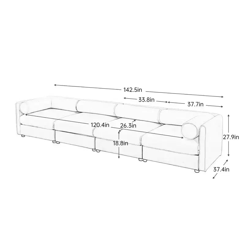 Modular Sectional Sofa with Storage, Cylindrical Backrest and Armrests Deep Comfortable Seating,Durable and Supportive for Living Room