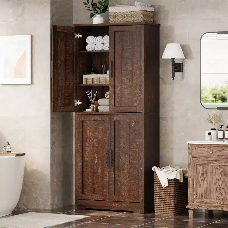 70 Tall Kitchen Pantry Cabinet, Freestanding Cupboard Storage Cabinet with Adjustable Shelves, Wooden Coffee Bar Cabinet for Living Room
