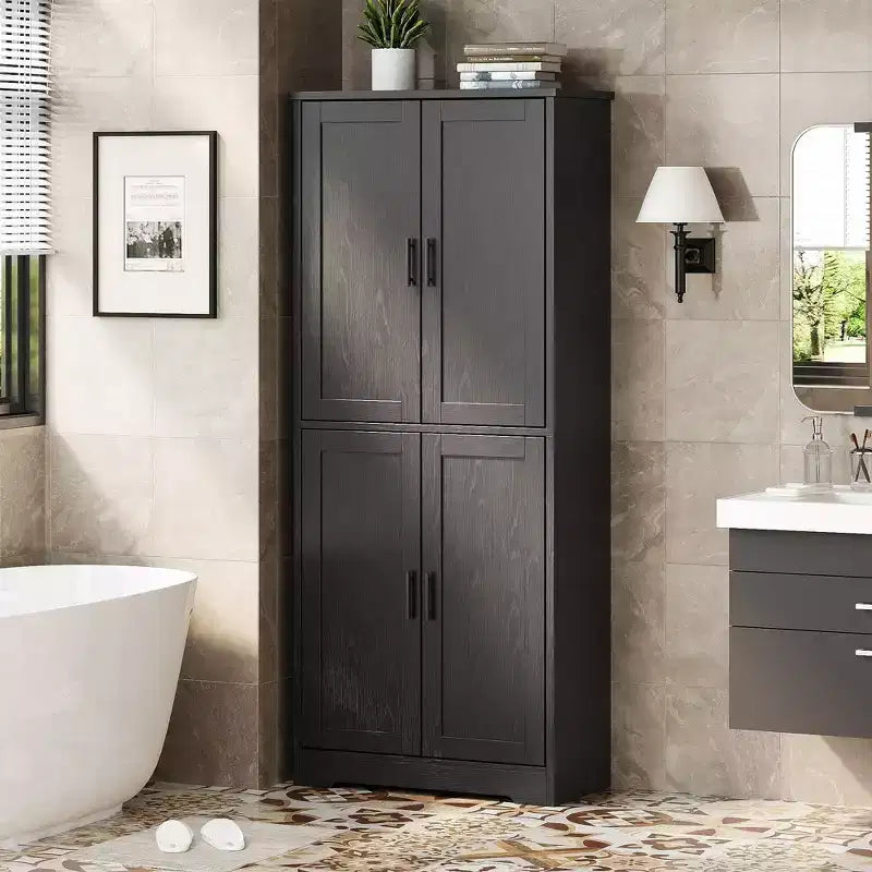 70 Tall Kitchen Pantry Cabinet, Freestanding Cupboard Storage Cabinet with Adjustable Shelves, Wooden Coffee Bar Cabinet for Living Room