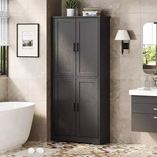 70 Tall Kitchen Pantry Cabinet, Freestanding Cupboard Storage Cabinet with Adjustable Shelves, Wooden Coffee Bar Cabinet for Living Room