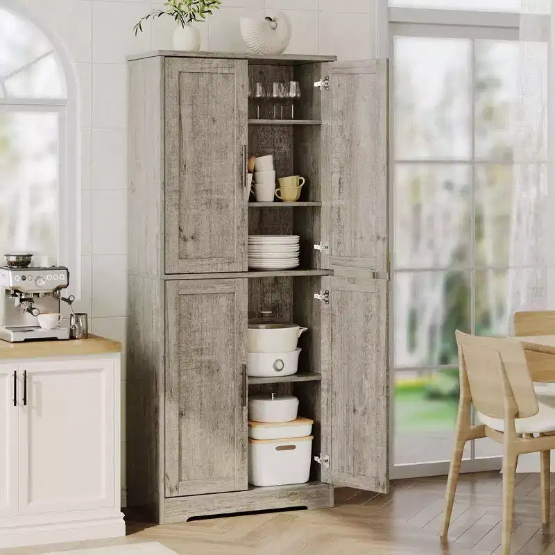70 Tall Kitchen Pantry Cabinet, Freestanding Cupboard Storage Cabinet with Adjustable Shelves, Wooden Coffee Bar Cabinet for Living Room