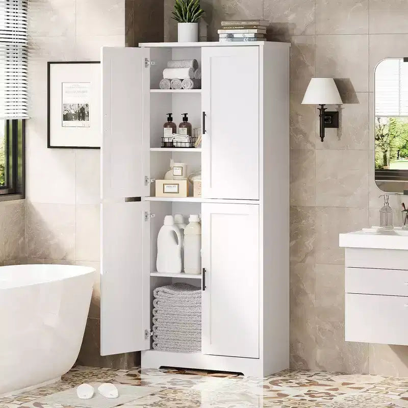 70 Tall Kitchen Pantry Cabinet, Freestanding Cupboard Storage Cabinet with Adjustable Shelves, Wooden Coffee Bar Cabinet for Living Room