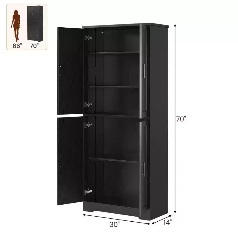 70 Tall Kitchen Pantry Cabinet, Freestanding Cupboard Storage Cabinet with Adjustable Shelves, Wooden Coffee Bar Cabinet for Living Room
