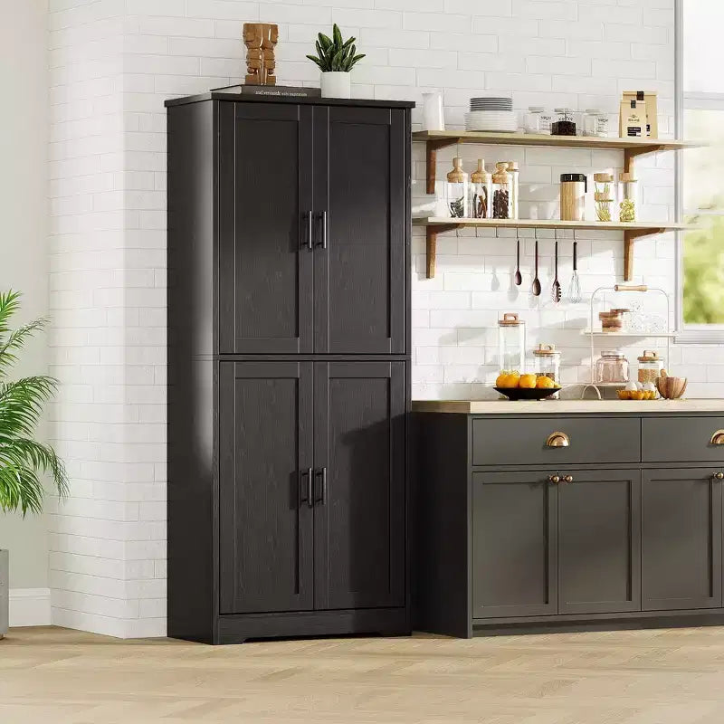 70 Tall Kitchen Pantry Cabinet, Freestanding Cupboard Storage Cabinet with Adjustable Shelves, Wooden Coffee Bar Cabinet for Living Room