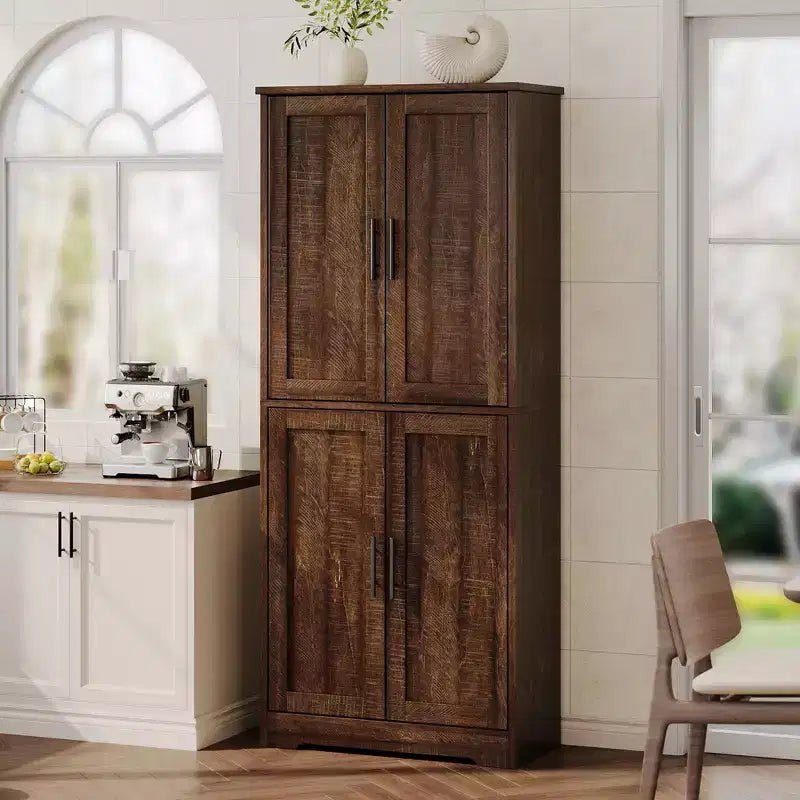 70 Tall Kitchen Pantry Cabinet, Freestanding Cupboard Storage Cabinet with Adjustable Shelves, Wooden Coffee Bar Cabinet for Living Room
