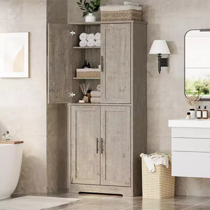 70 Tall Kitchen Pantry Cabinet, Freestanding Cupboard Storage Cabinet with Adjustable Shelves, Wooden Coffee Bar Cabinet for Living Room