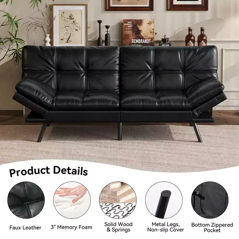 Dyonery 71 Convertible Futon Sofa Bed,Modern Linen Futon Couch with Detachable Cushion,Adjustable Backrest & Armrest