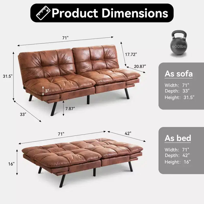 Dyonery 71 Convertible Futon Sofa Bed,Modern Linen Futon Couch with Detachable Cushion,Adjustable Backrest & Armrest