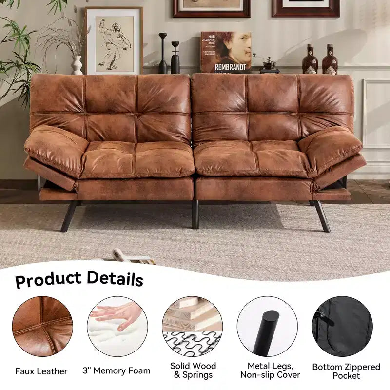 Dyonery 71 Convertible Futon Sofa Bed,Modern Linen Futon Couch with Detachable Cushion,Adjustable Backrest & Armrest
