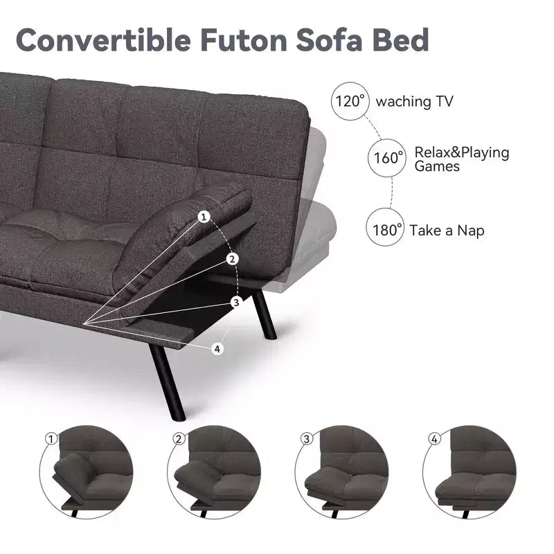 Dyonery 71 Convertible Futon Sofa Bed,Modern Linen Futon Couch with Detachable Cushion,Adjustable Backrest & Armrest