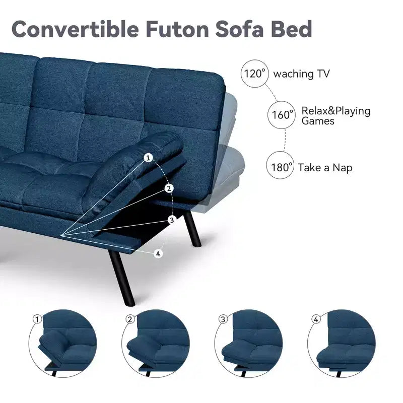 Dyonery 71 Convertible Futon Sofa Bed,Modern Linen Futon Couch with Detachable Cushion,Adjustable Backrest & Armrest