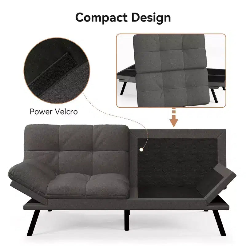 Dyonery 71 Convertible Futon Sofa Bed,Modern Linen Futon Couch with Detachable Cushion,Adjustable Backrest & Armrest