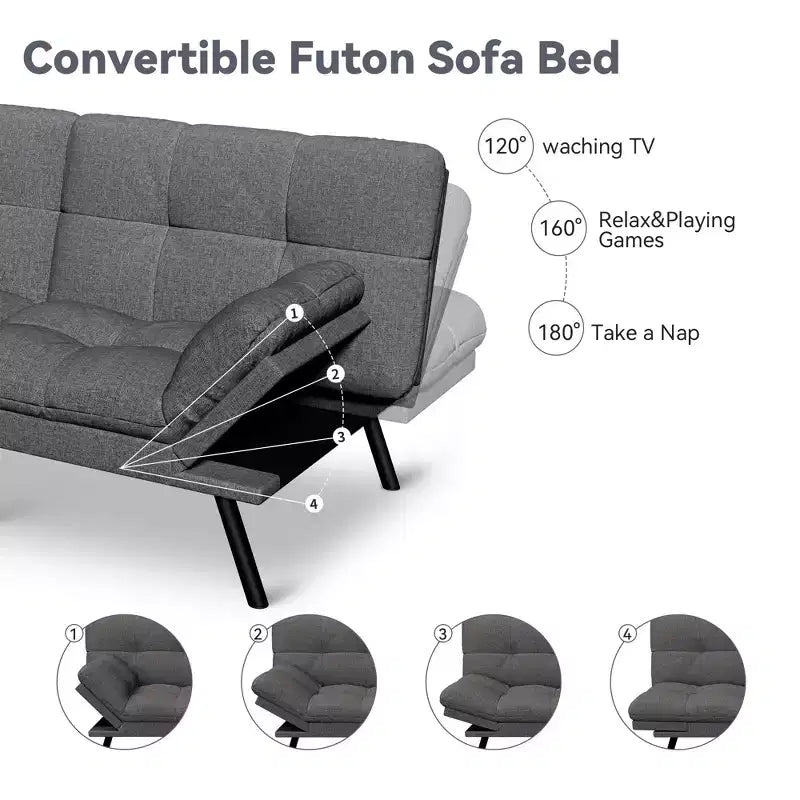 Dyonery 71 Convertible Futon Sofa Bed,Modern Linen Futon Couch with Detachable Cushion,Adjustable Backrest & Armrest